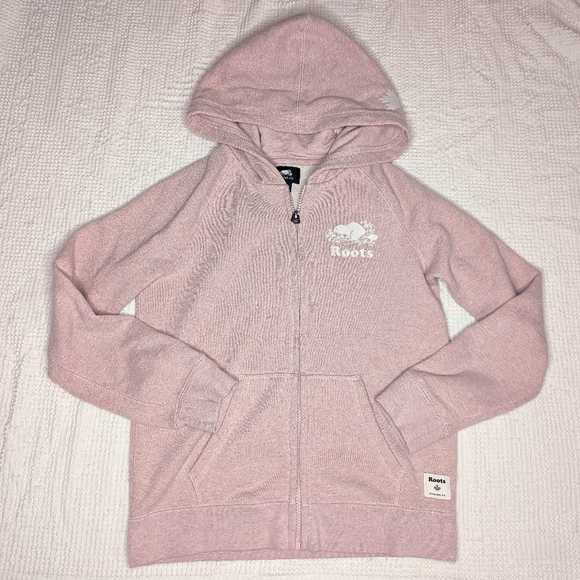 Roots║Pink Sparkly Zip Up Hoodie Sweatshirt║Girls Size XL - Picture 1 of 5